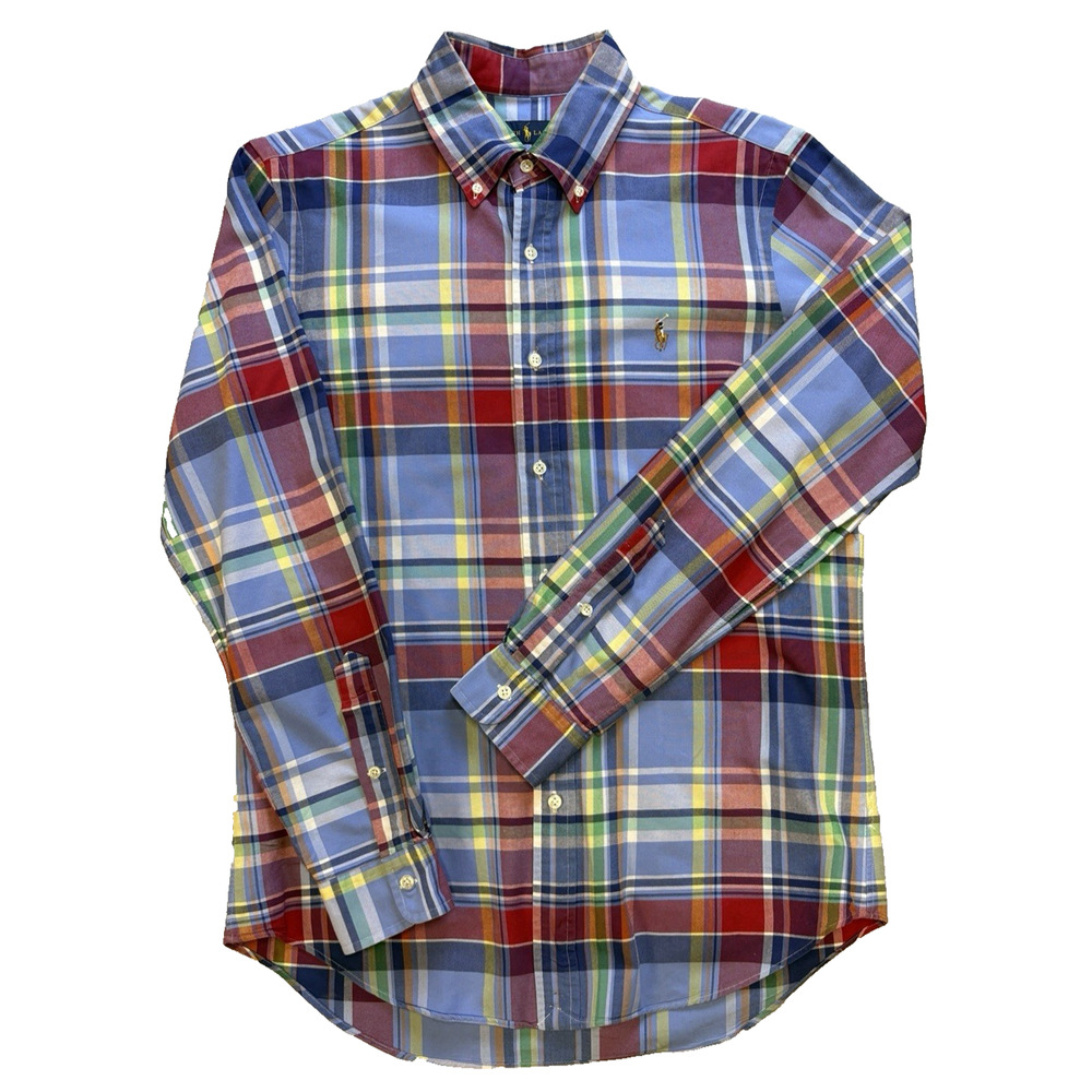 Ralph Lauren-Men's Multi Color Plaid Shirt-Long Sleeve-Button Down Collar-Cotton
